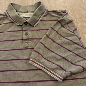 Vintage Ruff Hewn Striped Polo Shirt Mens XL Tan Banded Cuff Cotton Dad Golf